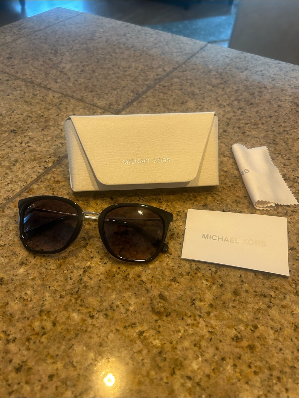 Michael Kors Women's Black Sunglasses with White Case and Cloth